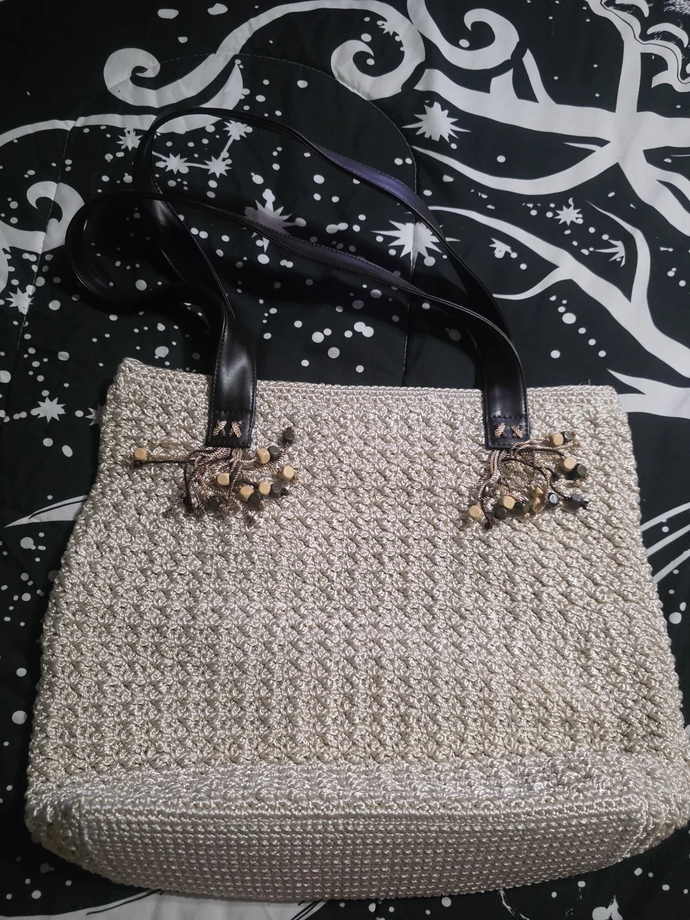 The SAK Beige Crochet Tote Bag with Brown Handles